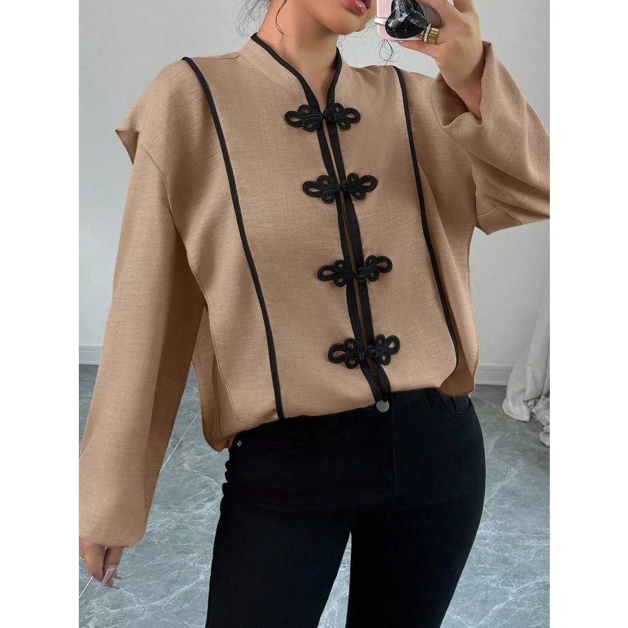 Chinese-Style Mandarin Collar Blouse Apparel and Accessories
