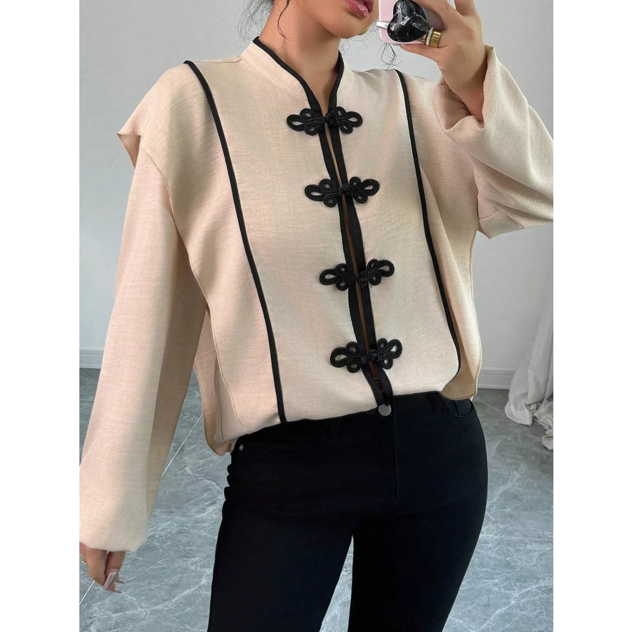 Chinese-Style Mandarin Collar Blouse Apparel and Accessories