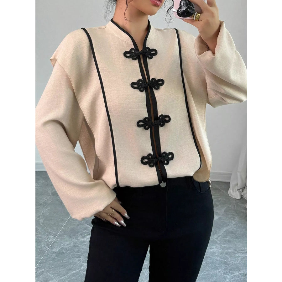 Chinese-Style Mandarin Collar Blouse Apricot / S Apparel and Accessories