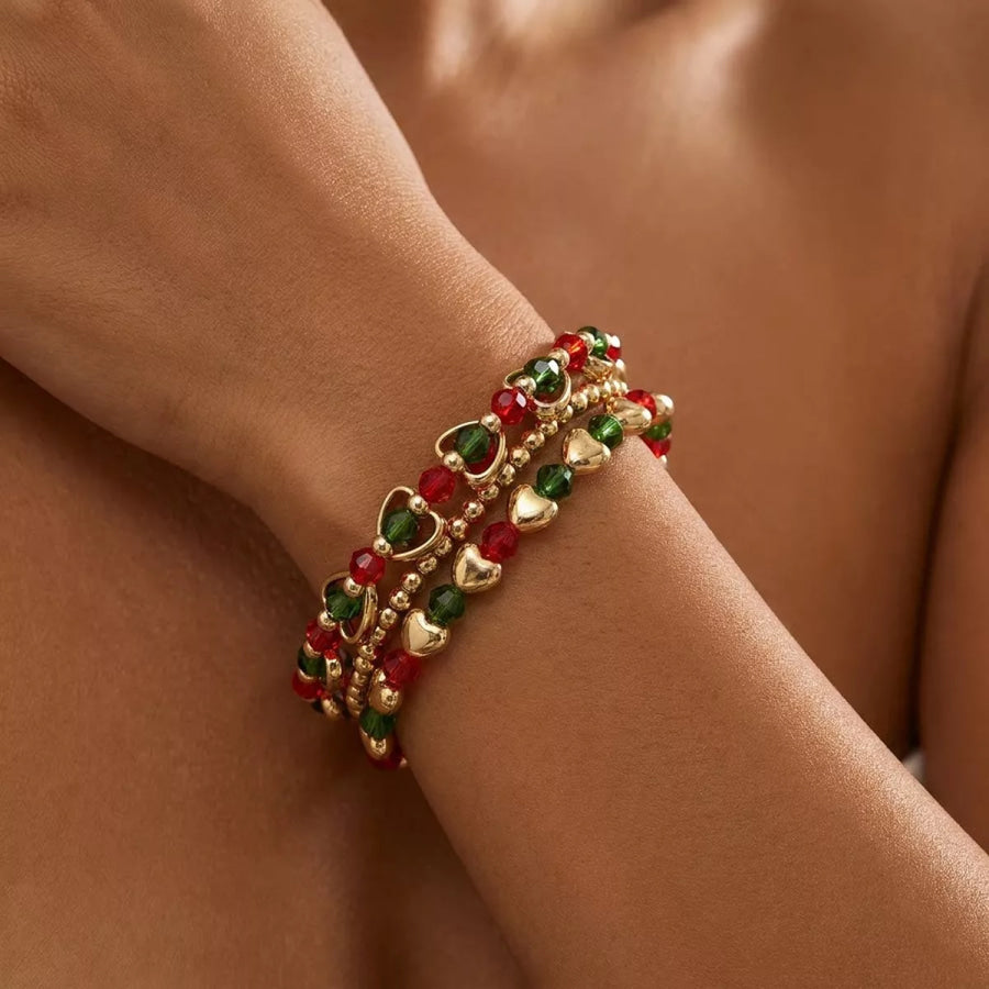 Christmas Beaded Heart Bracelet Set Style A / onesize Apparel and Accessories