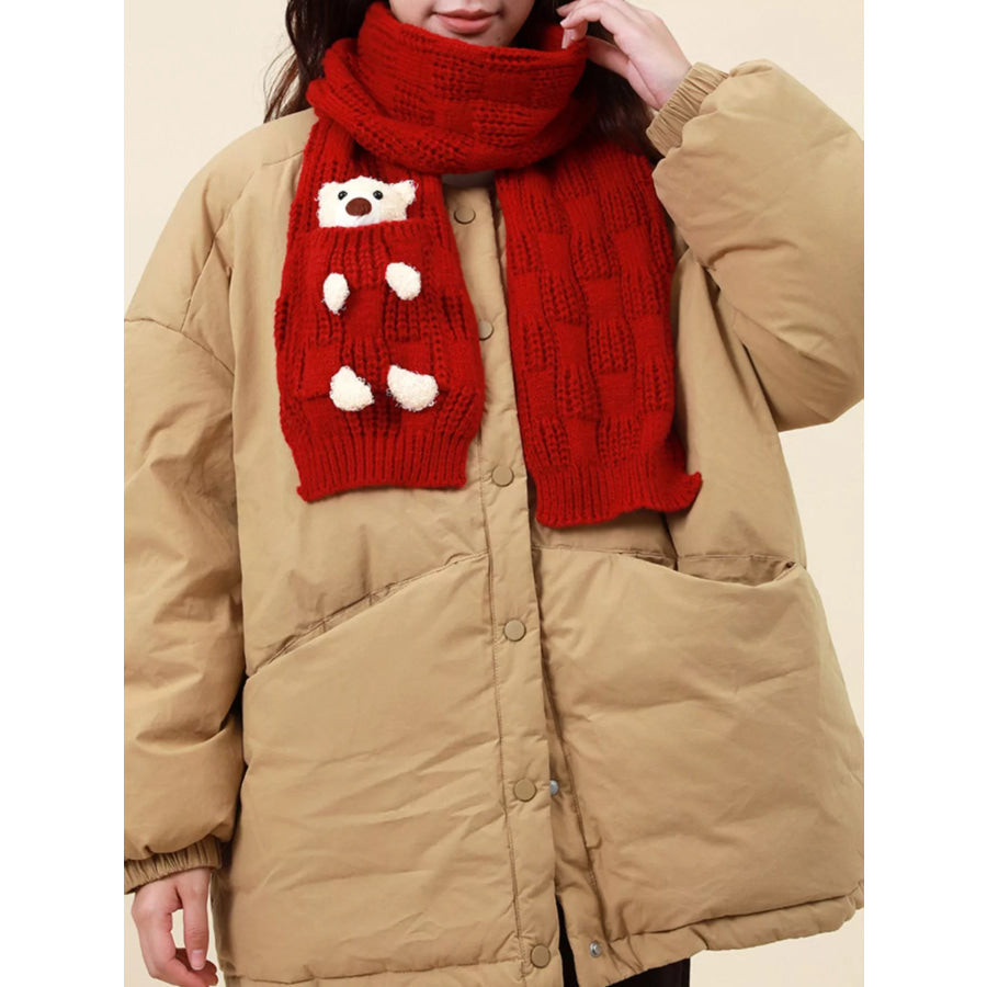 Christmas Cute Bear Pocket Knitted Scarf Red / One Size Apparel and Accessories
