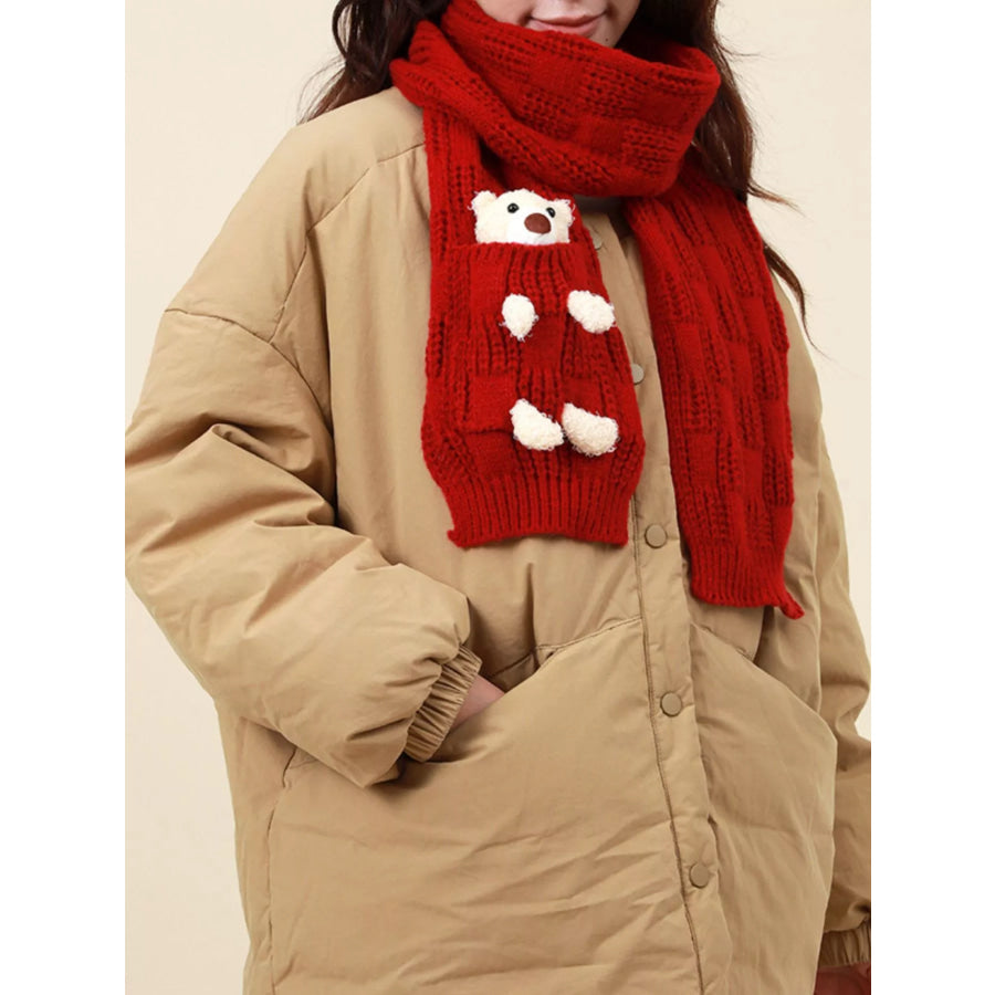 Christmas Cute Bear Pocket Knitted Scarf Red / One Size Apparel and Accessories