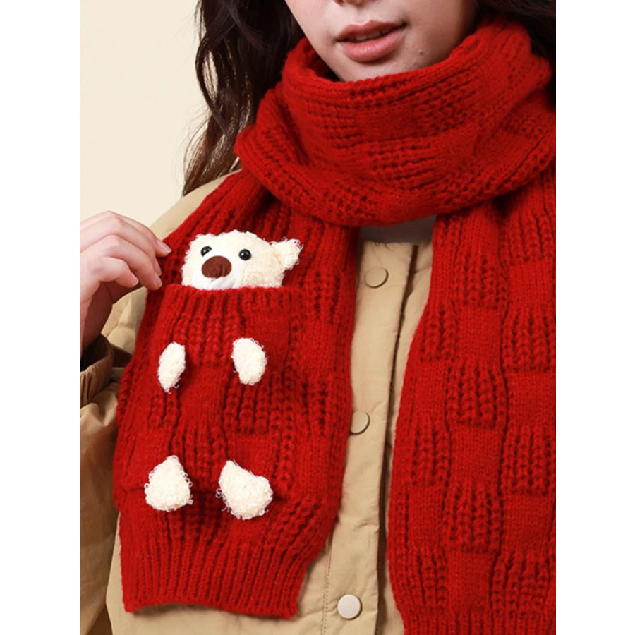 Christmas Cute Bear Pocket Knitted Scarf Red / One Size Apparel and Accessories