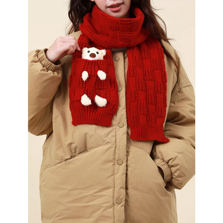 Christmas Cute Bear Pocket Knitted Scarf Red / One Size Apparel and Accessories