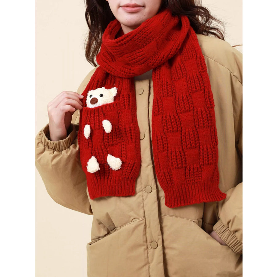 Christmas Cute Bear Pocket Knitted Scarf Red / One Size Apparel and Accessories
