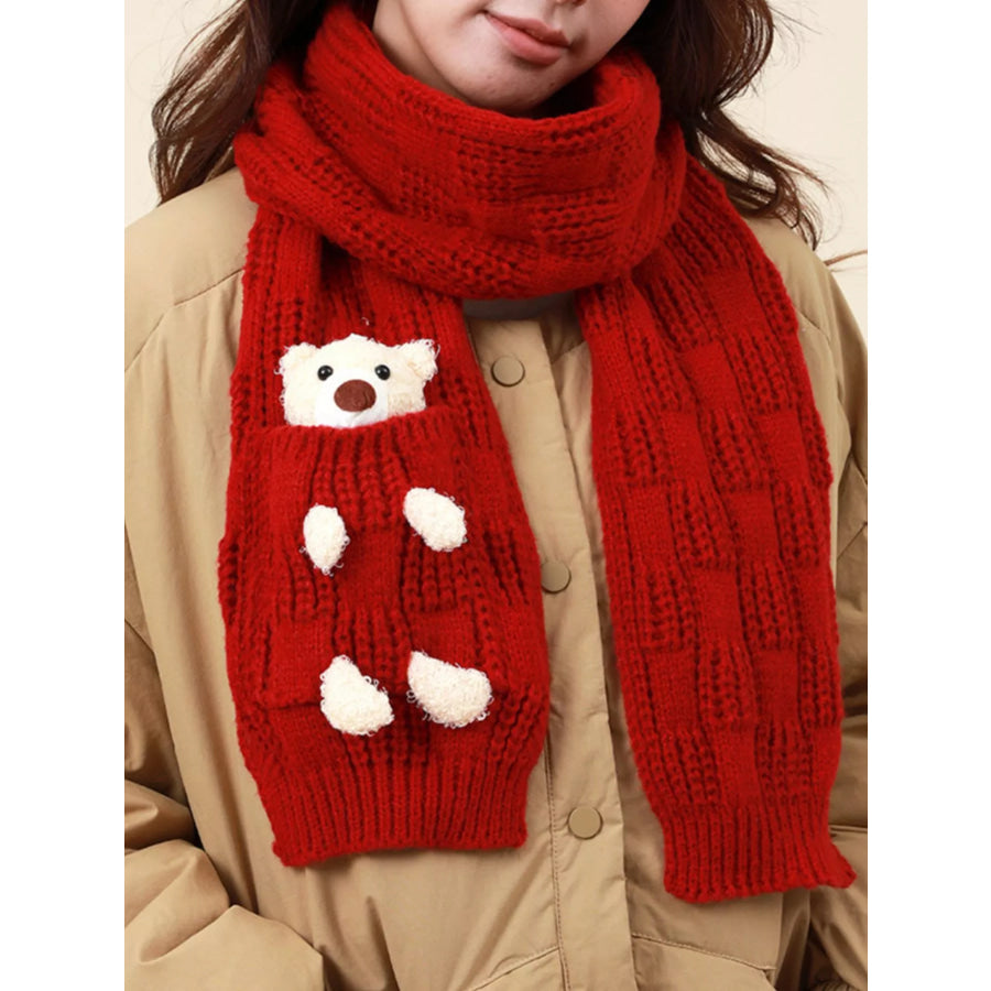 Christmas Cute Bear Pocket Knitted Scarf Red / One Size Apparel and Accessories