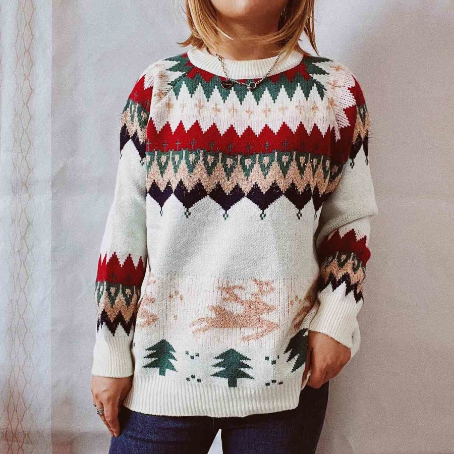 Christmas Element Long Sleeve Sweater Cream / S