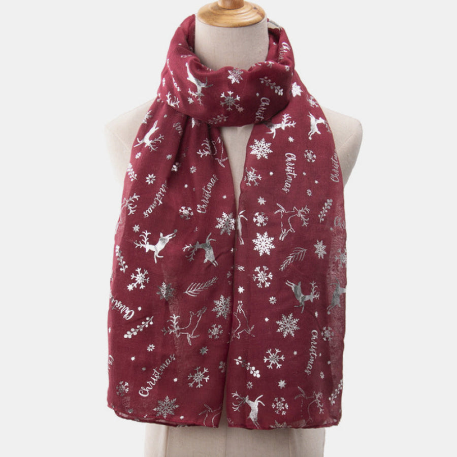 Christmas Element Polyester Scarf Burgundy / One Size Apparel and Accessories