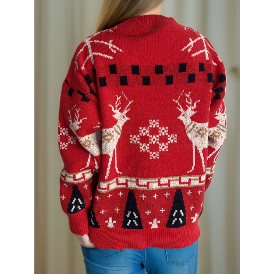 Christmas Element Round Neck Long Sleeve Sweater Apparel and Accessories