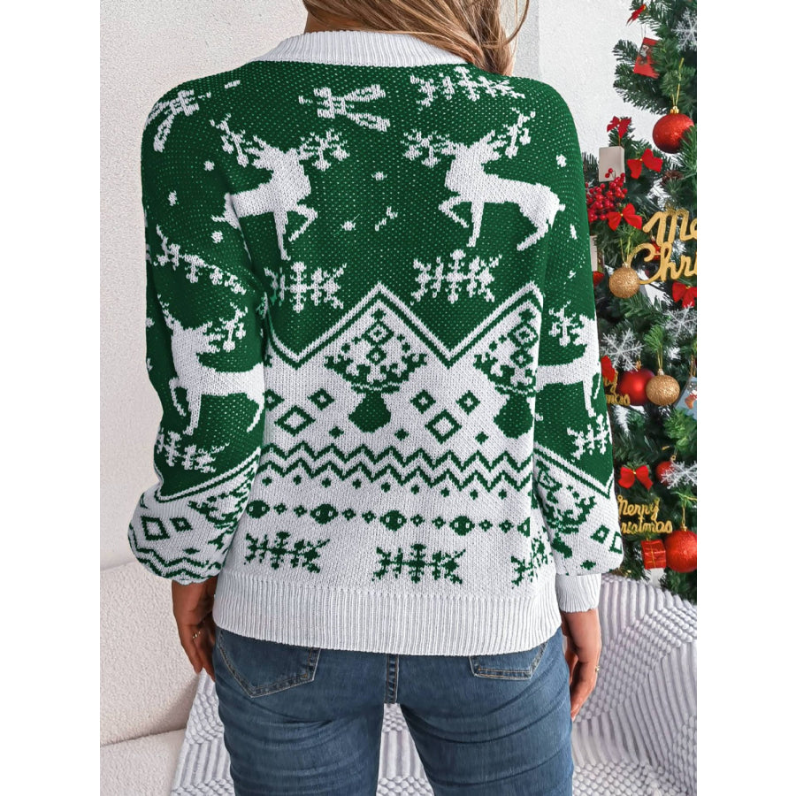 Christmas Element Round Neck Long Sleeve Sweater Apparel and Accessories