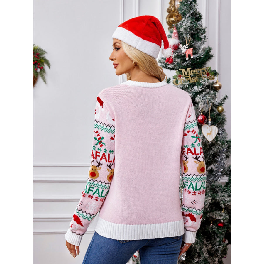 Christmas Element Round Neck Long Sleeve Sweater Apparel and Accessories