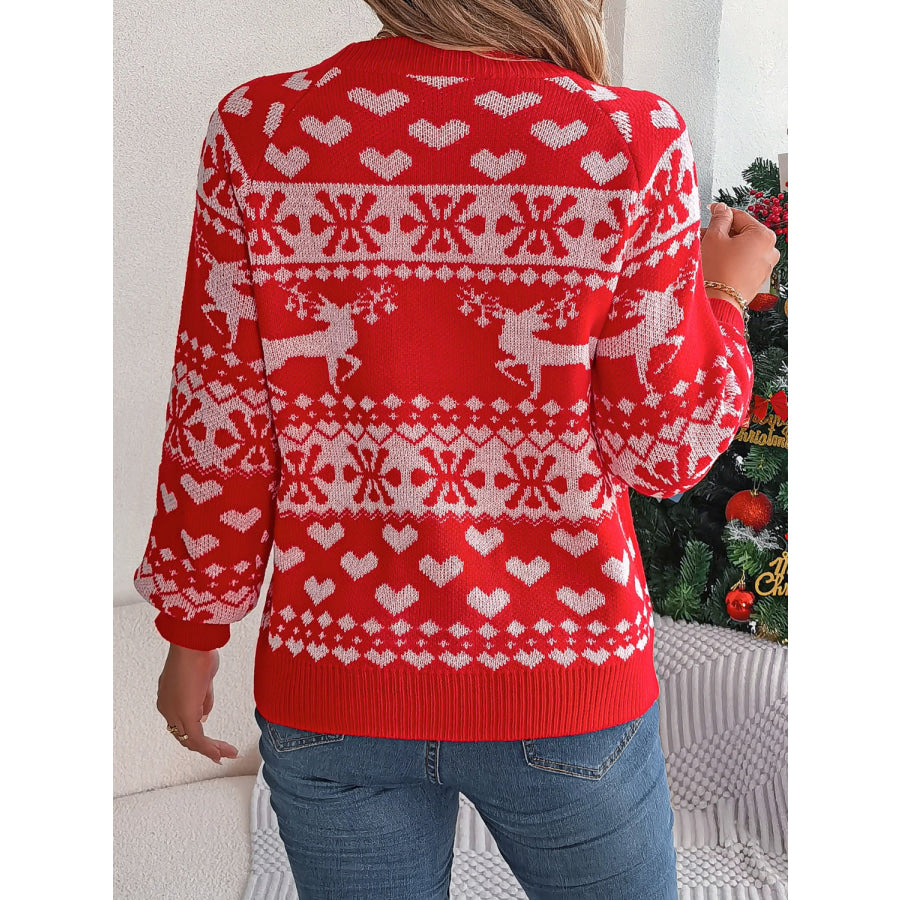 Christmas Element Round Neck Long Sleeve Sweater Apparel and Accessories