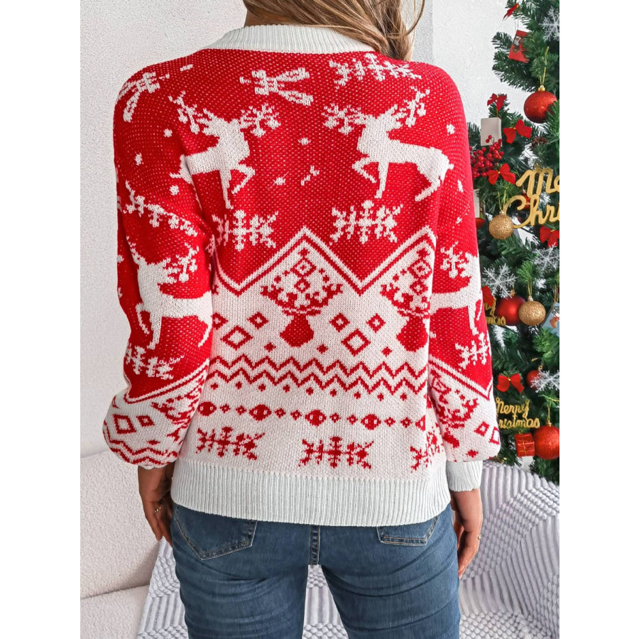 Christmas Element Round Neck Long Sleeve Sweater Apparel and Accessories