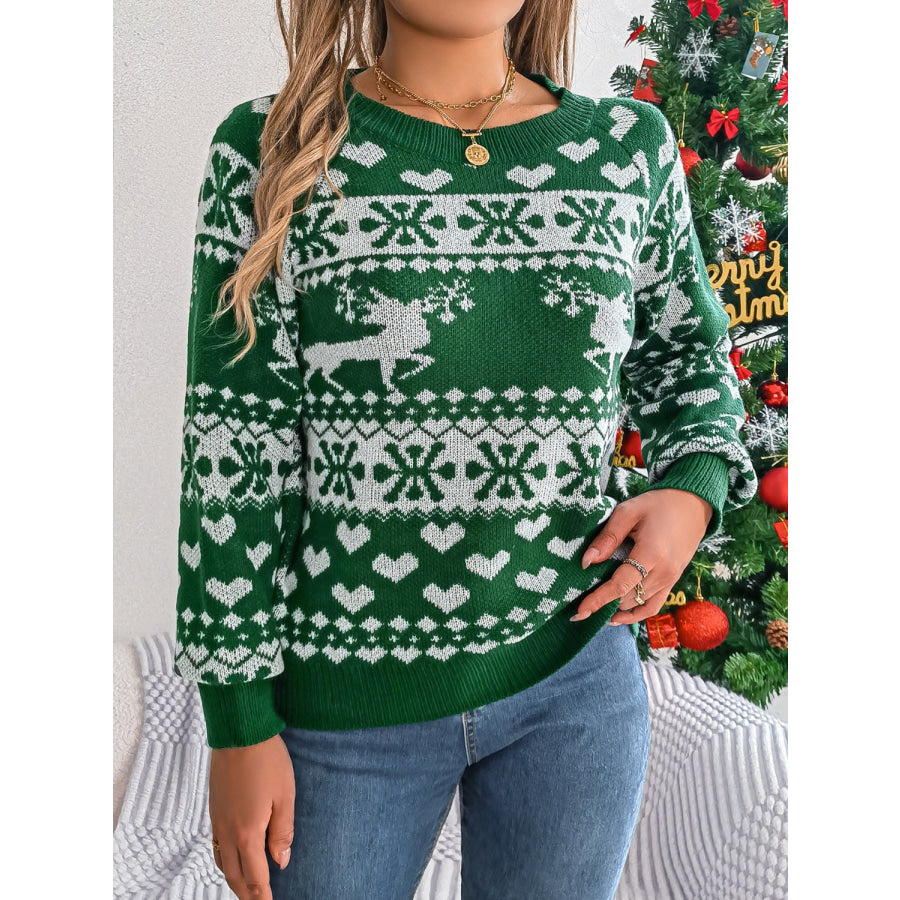 Christmas Element Round Neck Long Sleeve Sweater Apparel and Accessories