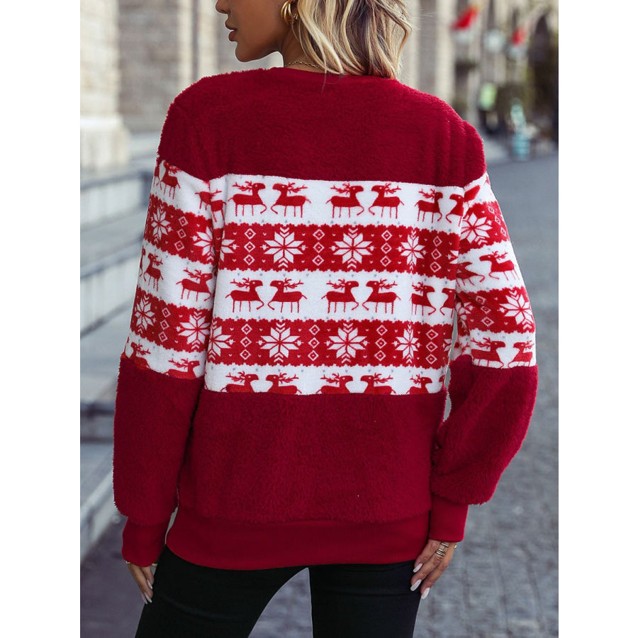 Christmas Element Round Neck Long Sleeve Sweatshirt Apparel and Accessories