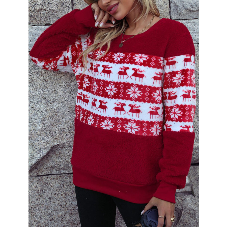 Christmas Element Round Neck Long Sleeve Sweatshirt Apparel and Accessories