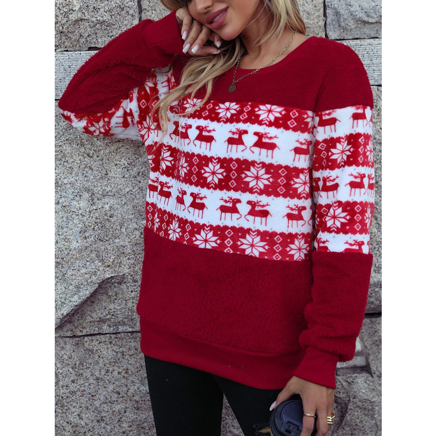 Christmas Element Round Neck Long Sleeve Sweatshirt Apparel and Accessories