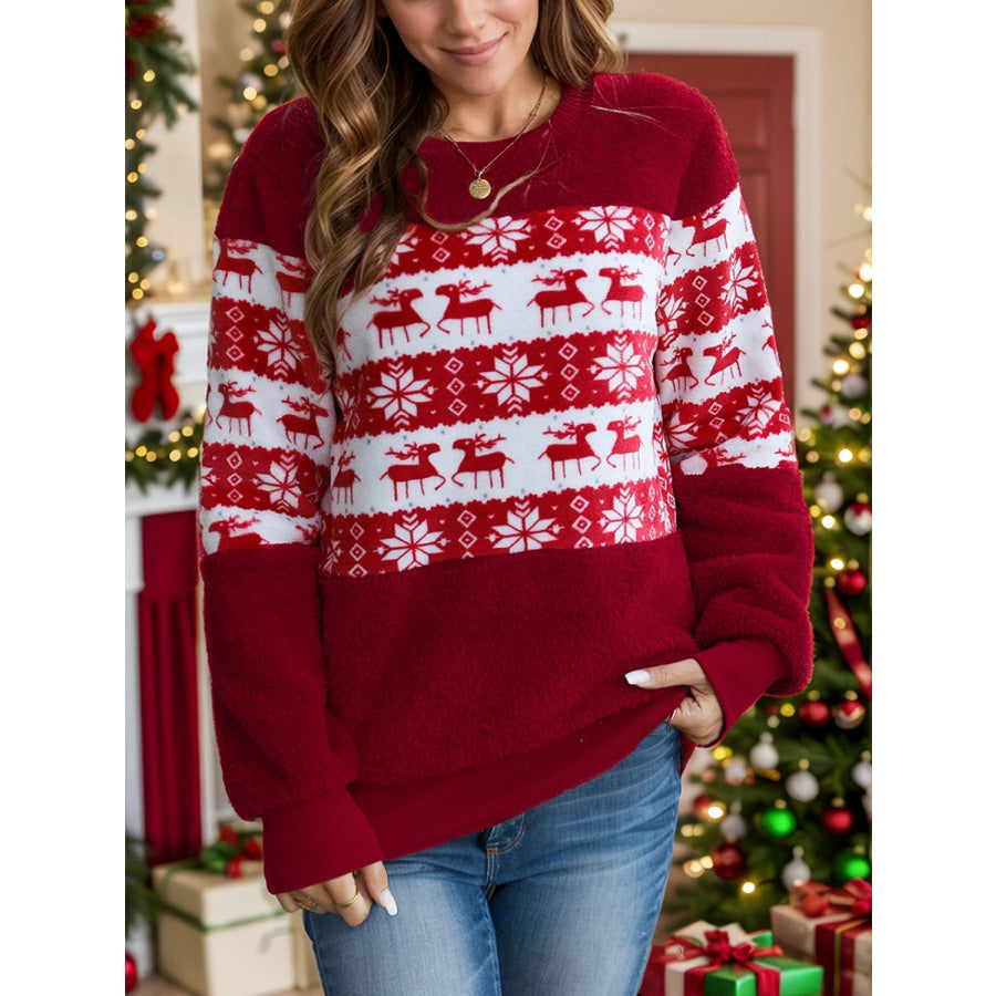 Christmas Element Round Neck Long Sleeve Sweatshirt Rust / S Apparel and Accessories