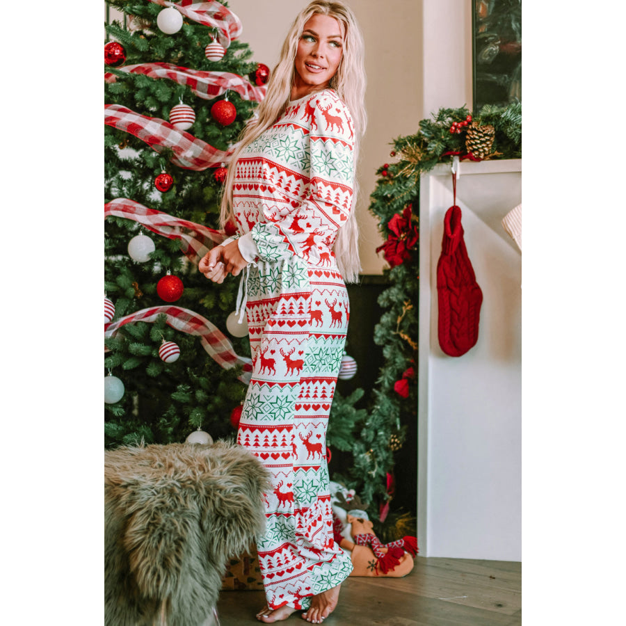 Christmas Element Round Neck Top and Pants Lounge Set Apparel and Accessories