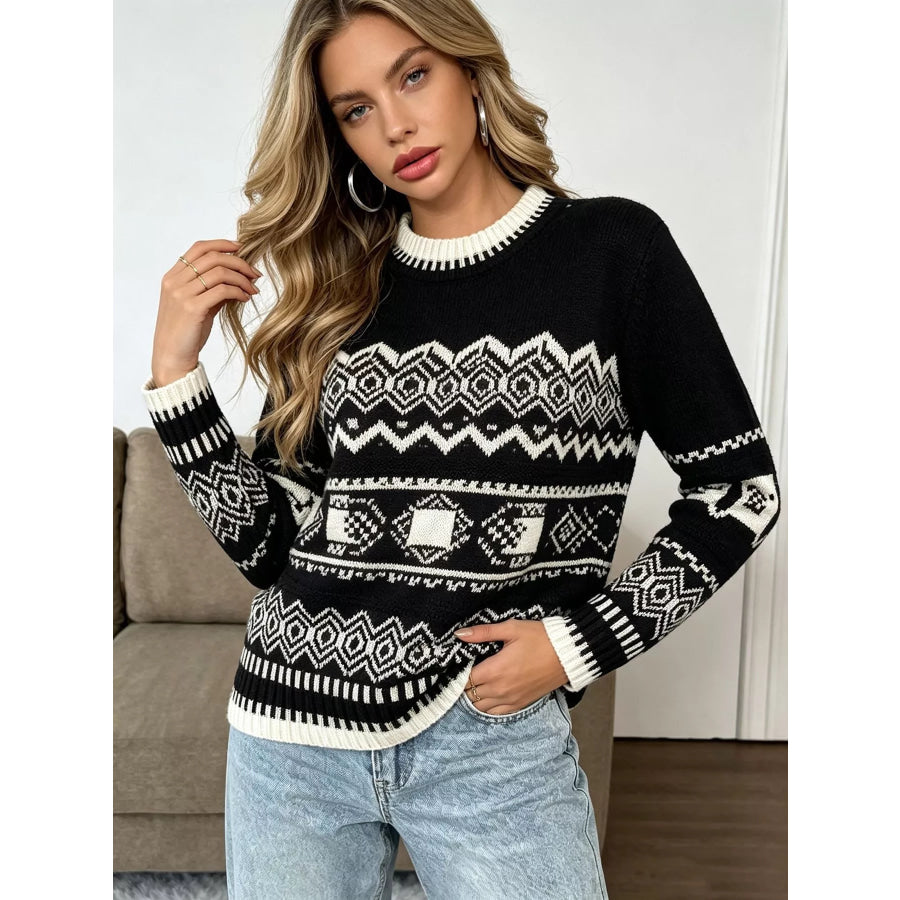 Christmas Festive Fair Isle Patterned Crew Neck Sweater Apparel and Accessories