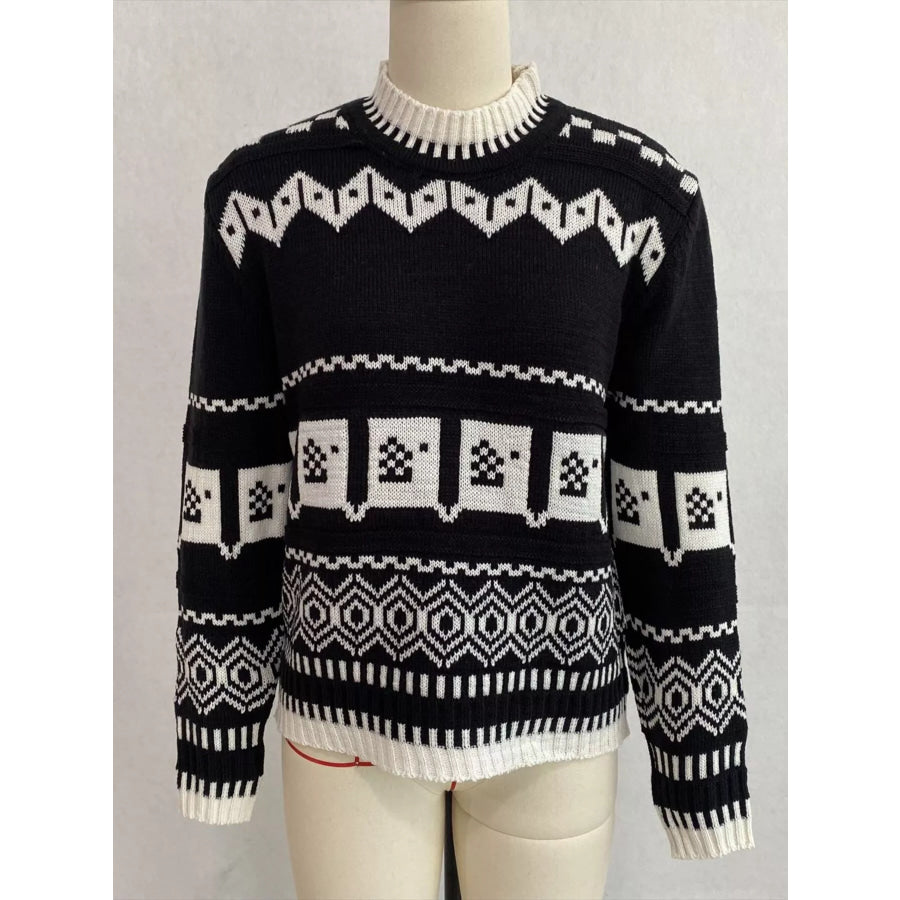 Christmas Festive Fair Isle Patterned Crew Neck Sweater Apparel and Accessories
