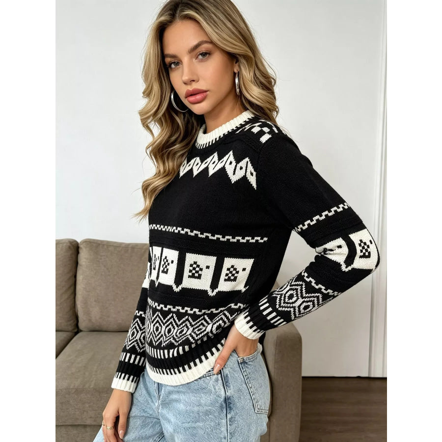 Christmas Festive Fair Isle Patterned Crew Neck Sweater Apparel and Accessories