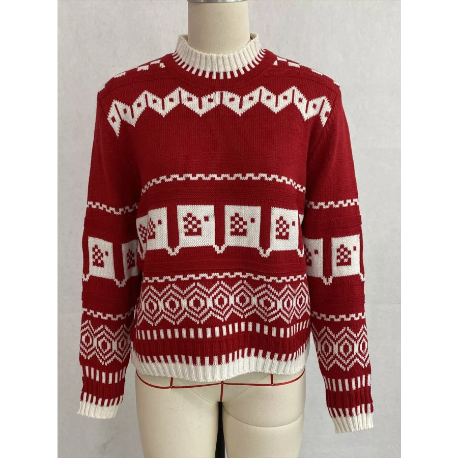Christmas Festive Fair Isle Patterned Crew Neck Sweater Apparel and Accessories