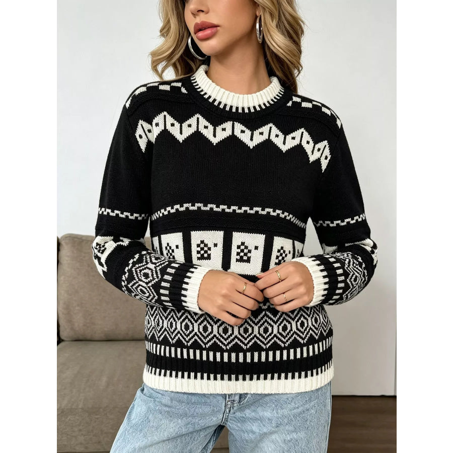 Christmas Festive Fair Isle Patterned Crew Neck Sweater Apparel and Accessories