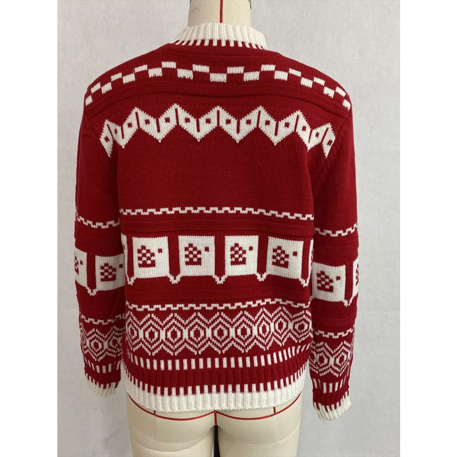 Christmas Festive Fair Isle Patterned Crew Neck Sweater Apparel and Accessories