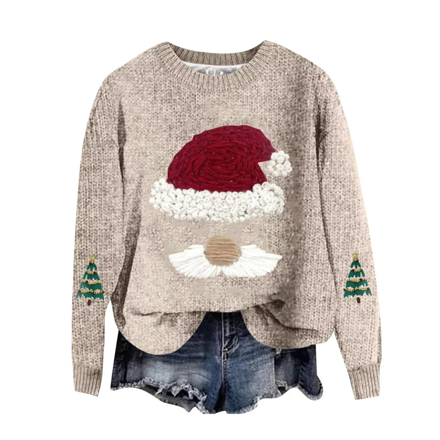 Christmas Graphic Dropped Shoulder Sweater Beige / S Apparel and Accessories