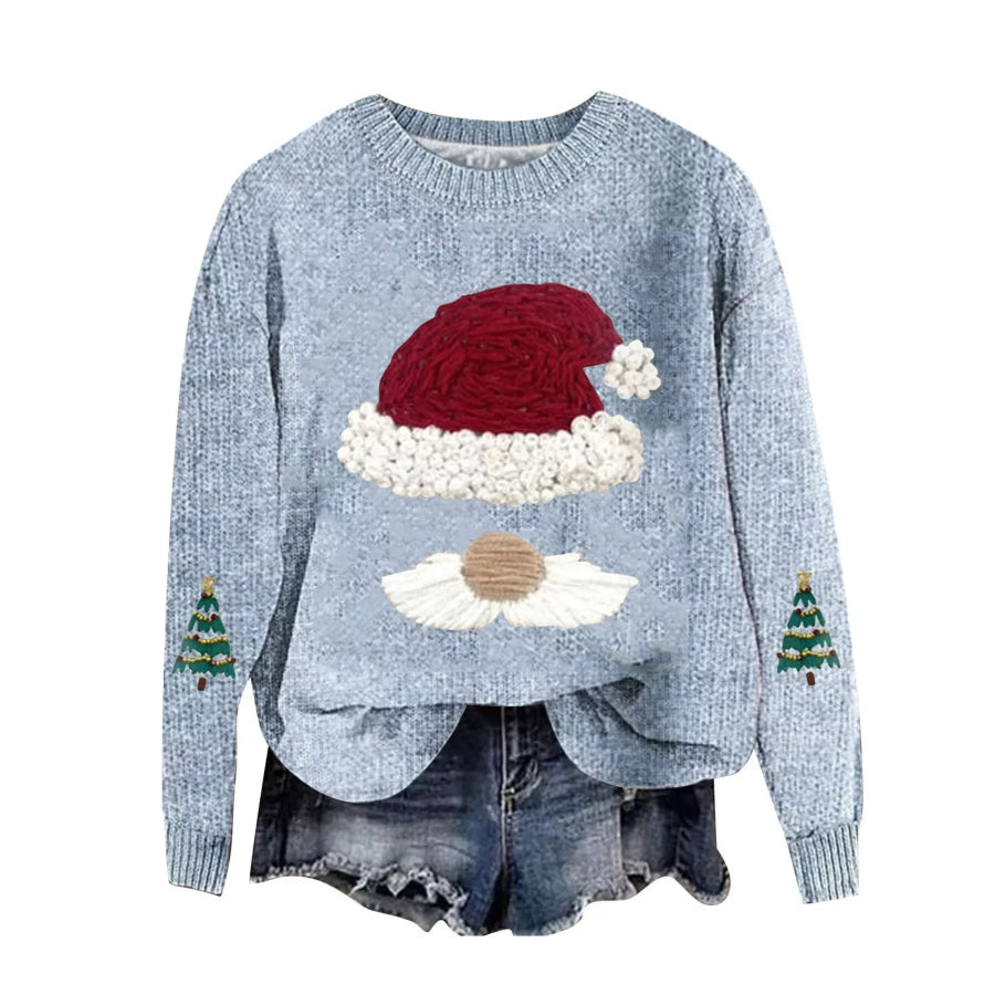 Christmas Graphic Dropped Shoulder Sweater Sky Blue / S Apparel and Accessories