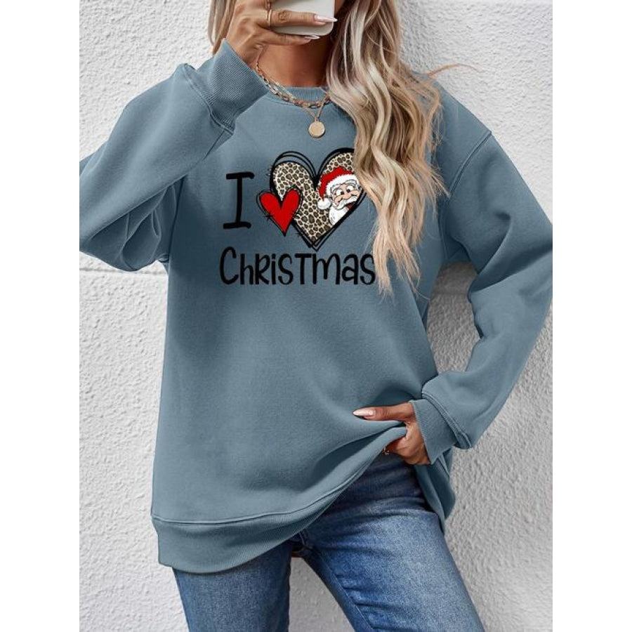 CHRISTMAS Graphic Round Neck Sweatshirt Air Force Blue / S