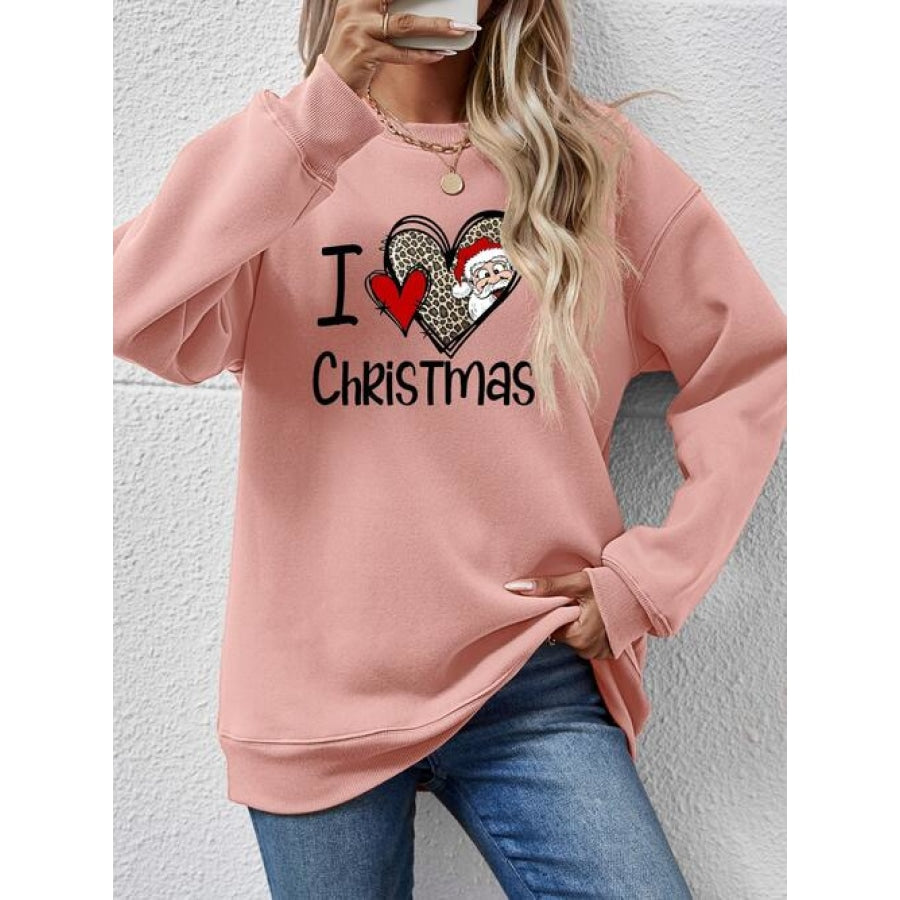 CHRISTMAS Graphic Round Neck Sweatshirt Blush Pink / S