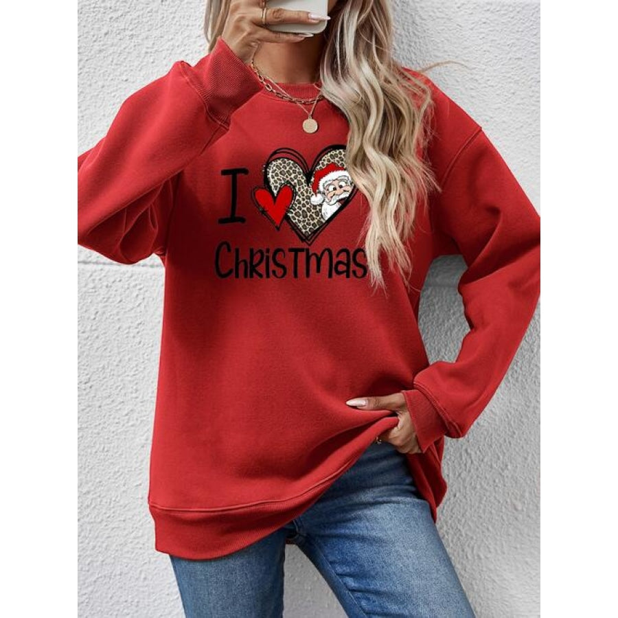 CHRISTMAS Graphic Round Neck Sweatshirt Deep Red / S