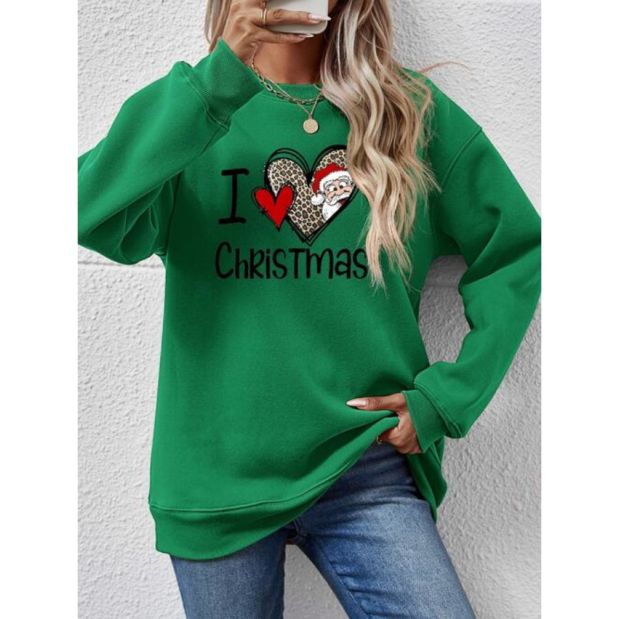 CHRISTMAS Graphic Round Neck Sweatshirt Green / S