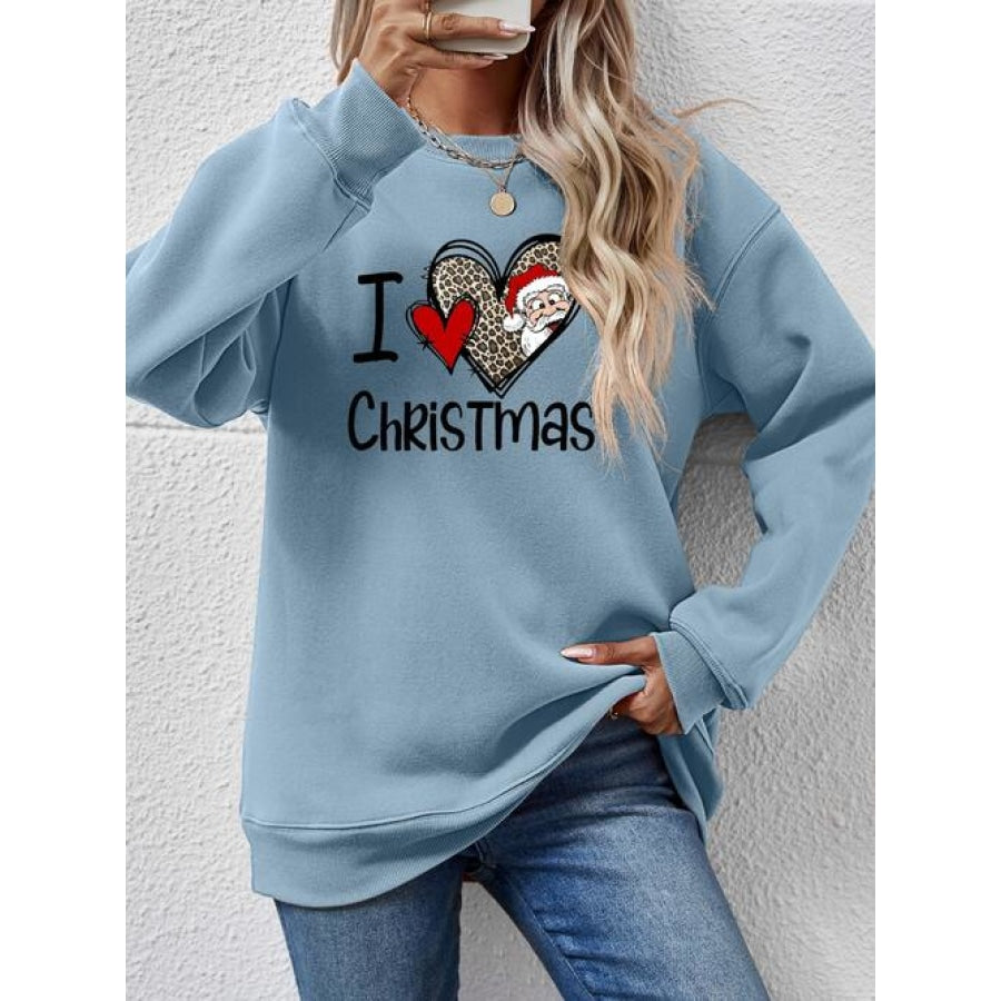 CHRISTMAS Graphic Round Neck Sweatshirt Misty Blue / S