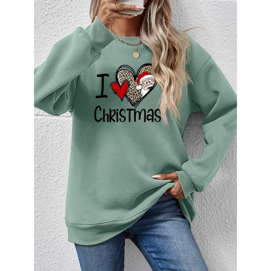 CHRISTMAS Graphic Round Neck Sweatshirt Sage / S