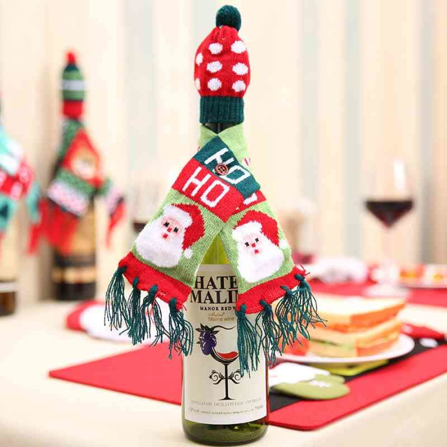 Christmas Hat and Scarf Wine Bottle Decoration Style A / One Size