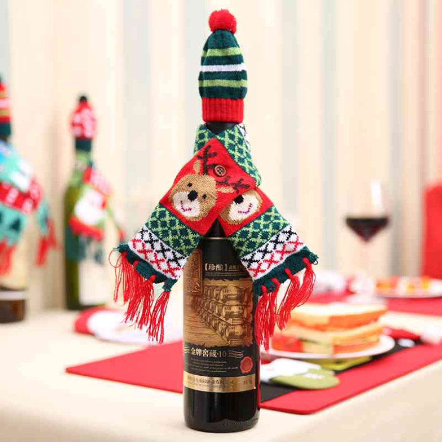 Christmas Hat and Scarf Wine Bottle Decoration Style B / One Size