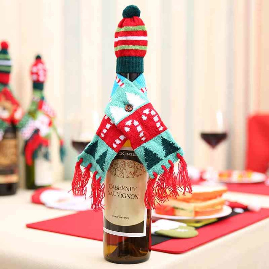 Christmas Hat and Scarf Wine Bottle Decoration Style C / One Size