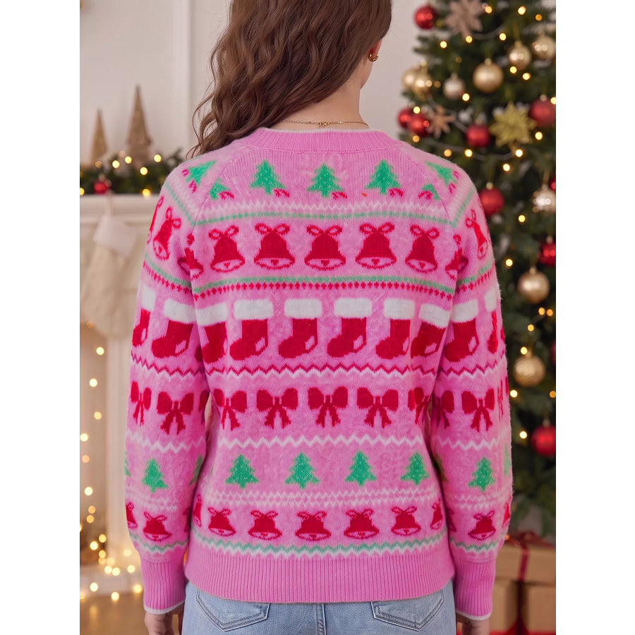 Christmas Holiday Graphic Round Neck Knit Sweater Apparel and Accessories