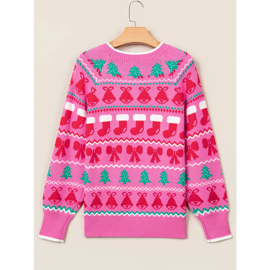 Christmas Holiday Graphic Round Neck Knit Sweater Apparel and Accessories