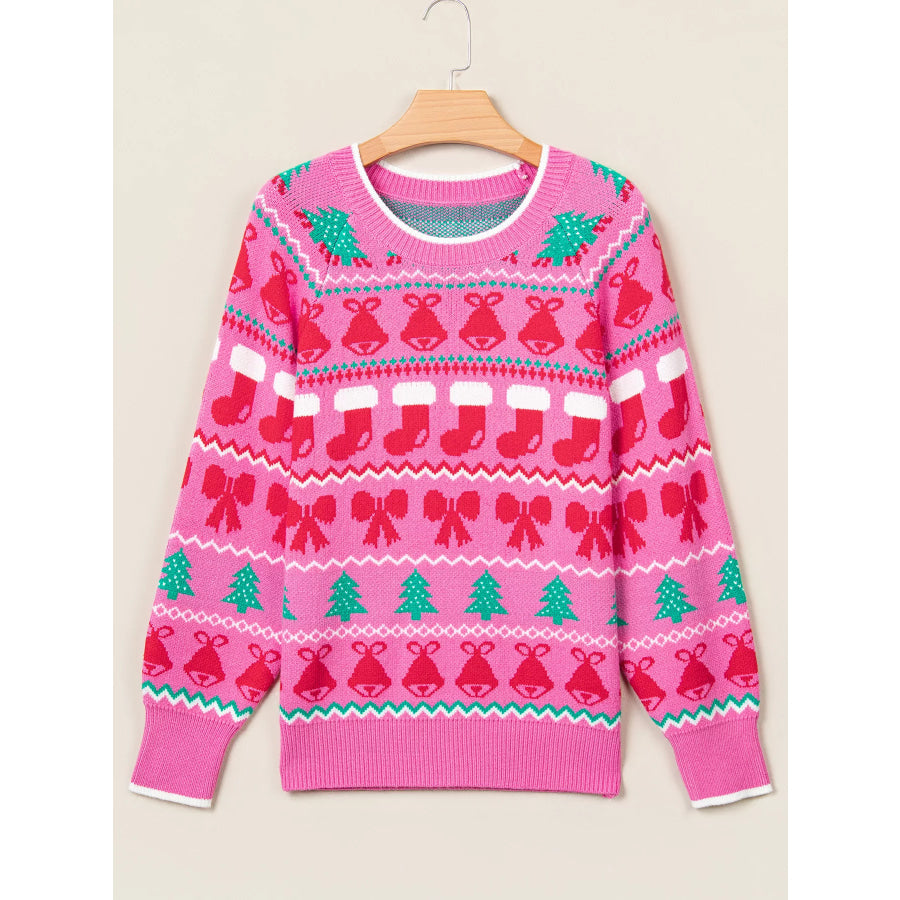 Christmas Holiday Graphic Round Neck Knit Sweater Apparel and Accessories