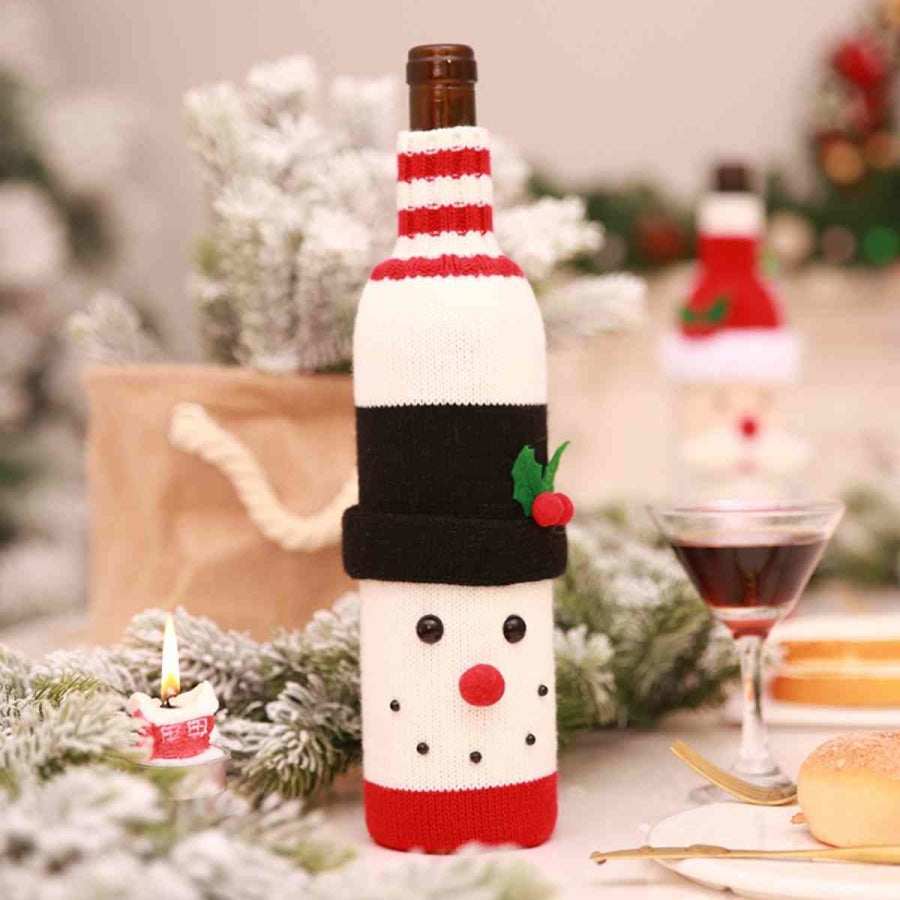 Christmas Knit Wine Bottle Cover Style B / One Size