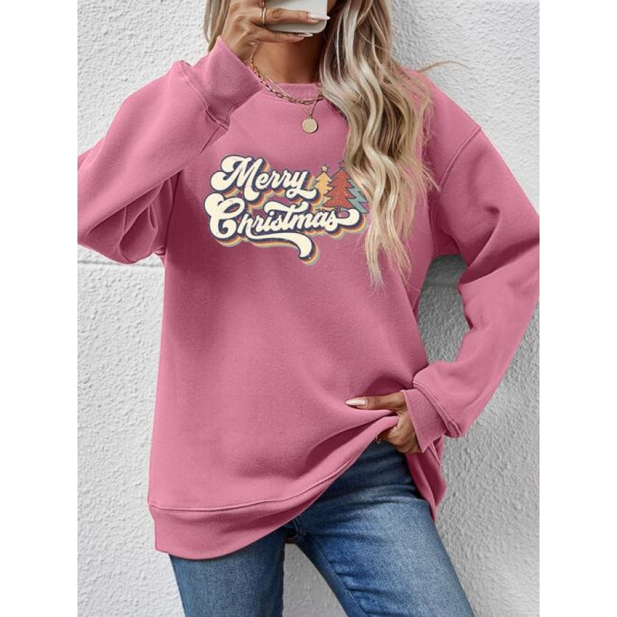 Christmas Letter Graphic Round Neck Sweatshirt Moonlit Mauve / S