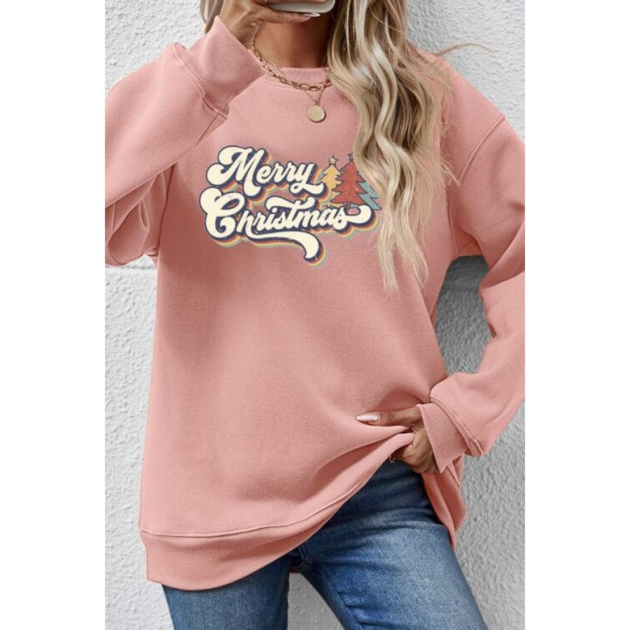 Christmas Letter Graphic Round Neck Sweatshirt