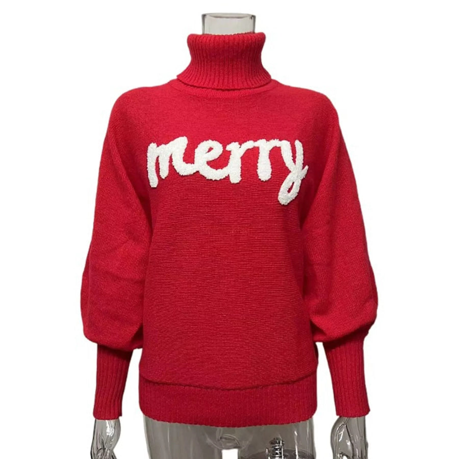 Christmas Letter Turtleneck Sweater Apparel and Accessories