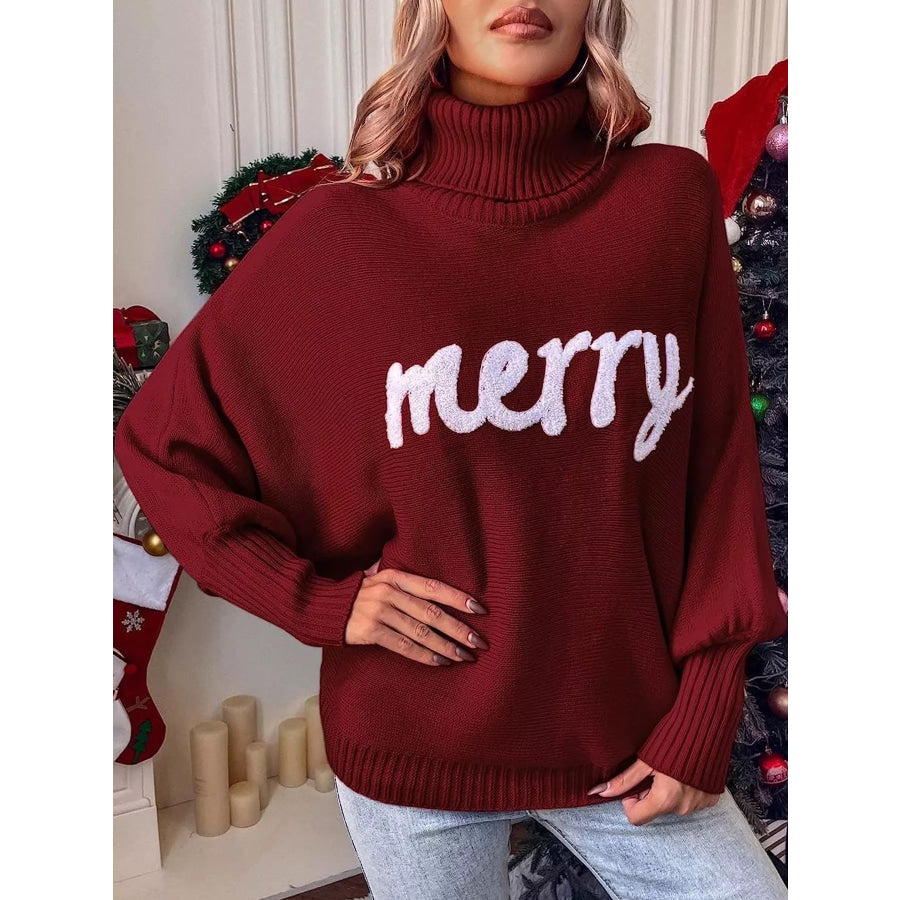 Christmas Letter Turtleneck Sweater Apparel and Accessories