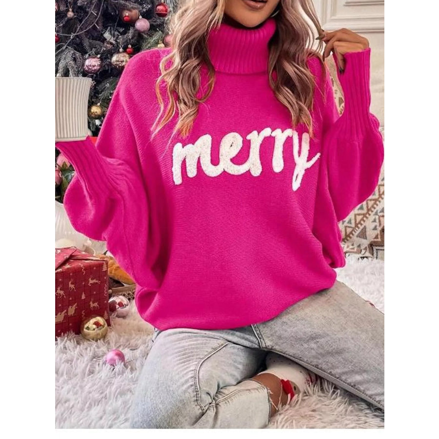 Christmas Letter Turtleneck Sweater Apparel and Accessories