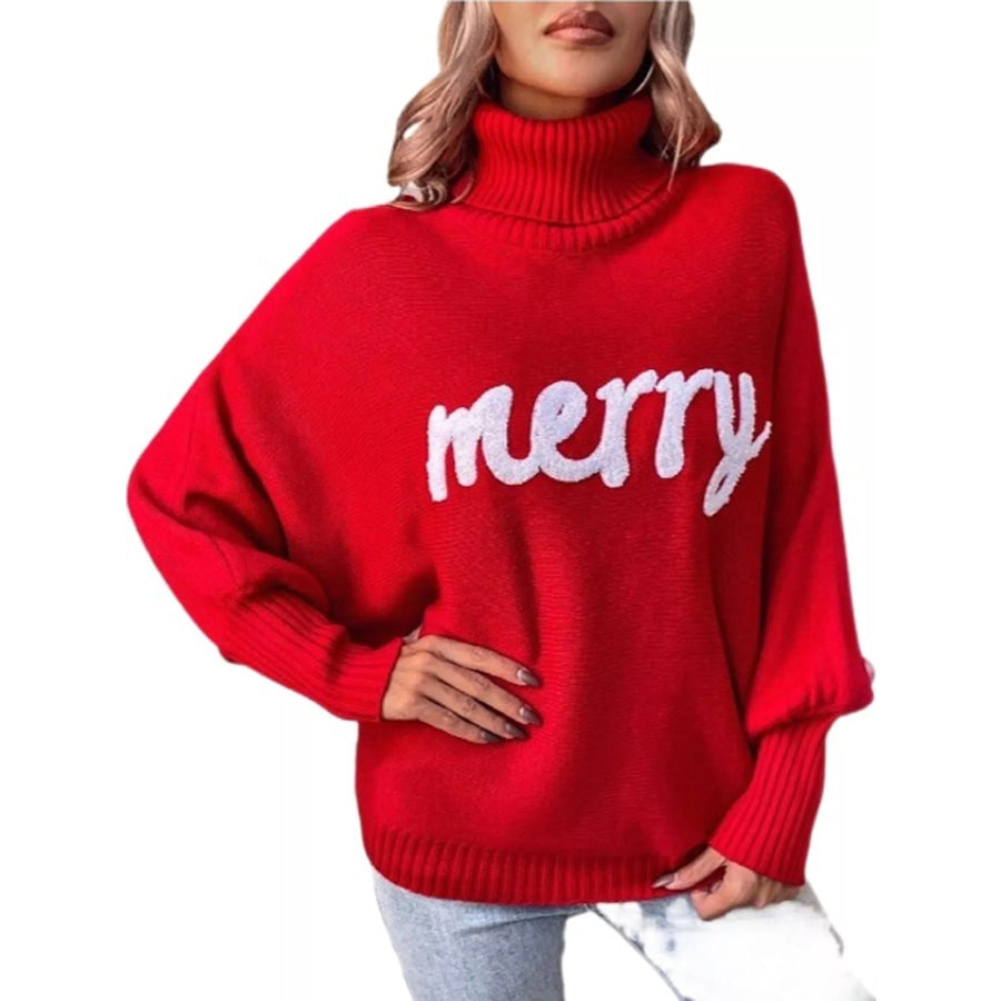 Christmas Letter Turtleneck Sweater Apparel and Accessories